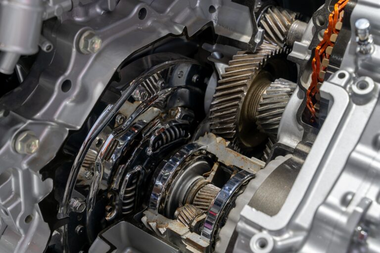 A closeup shot of a modern automobile vehicle engine and spare parts
